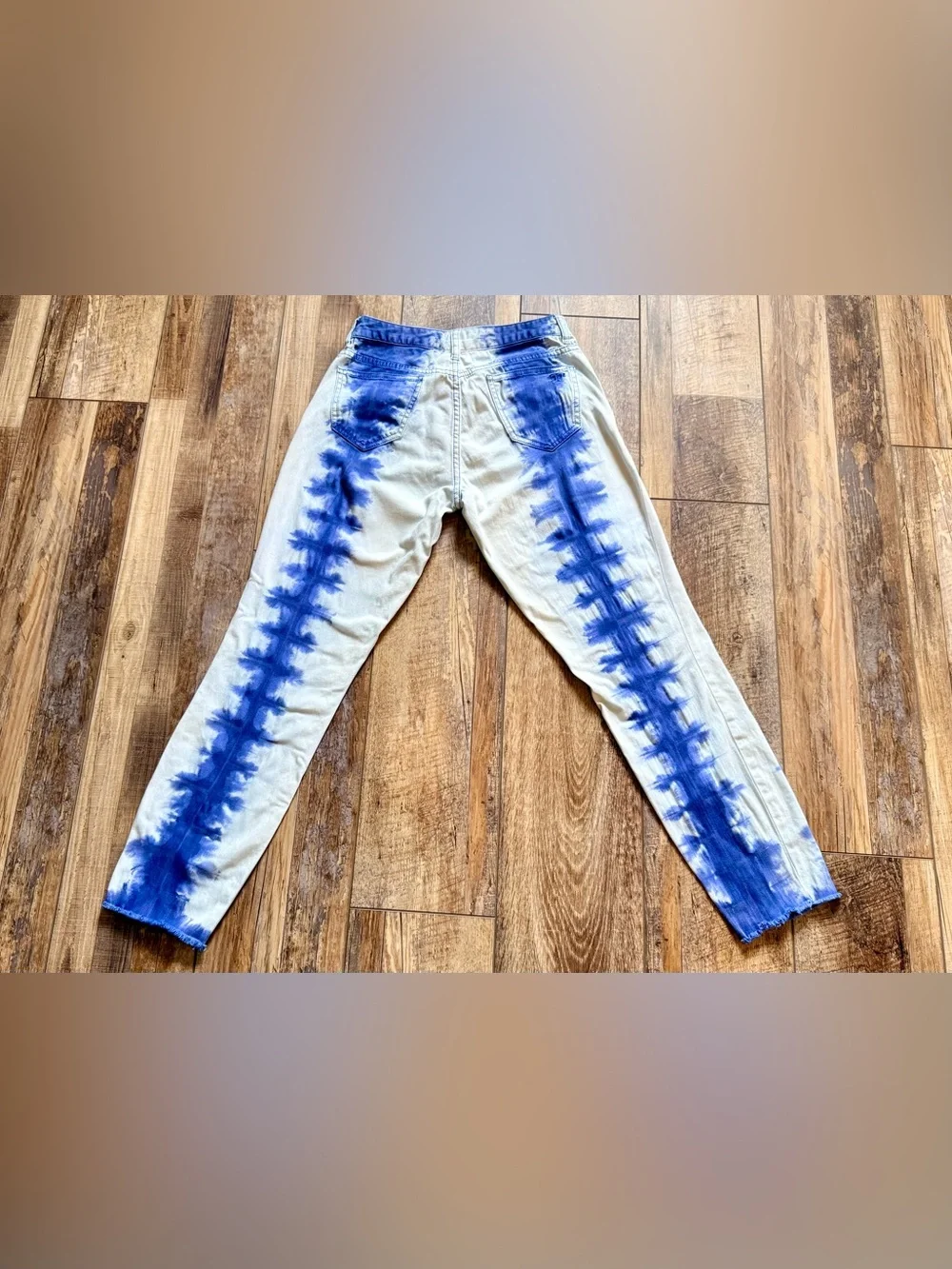Tory Burch - Ana Frayed Hem Ankle Jeans - 27 - Indigo White Shibori Tie Dye